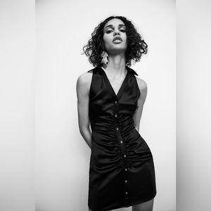 Zara Black Satin Mini Dress Size Small **TAGS ON**